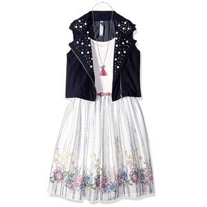 Beautees Girls' Big Babydoll Dress with Moto Vest